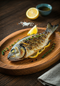 Grilled Sea Bass with Lemon, Herbs & EVOO